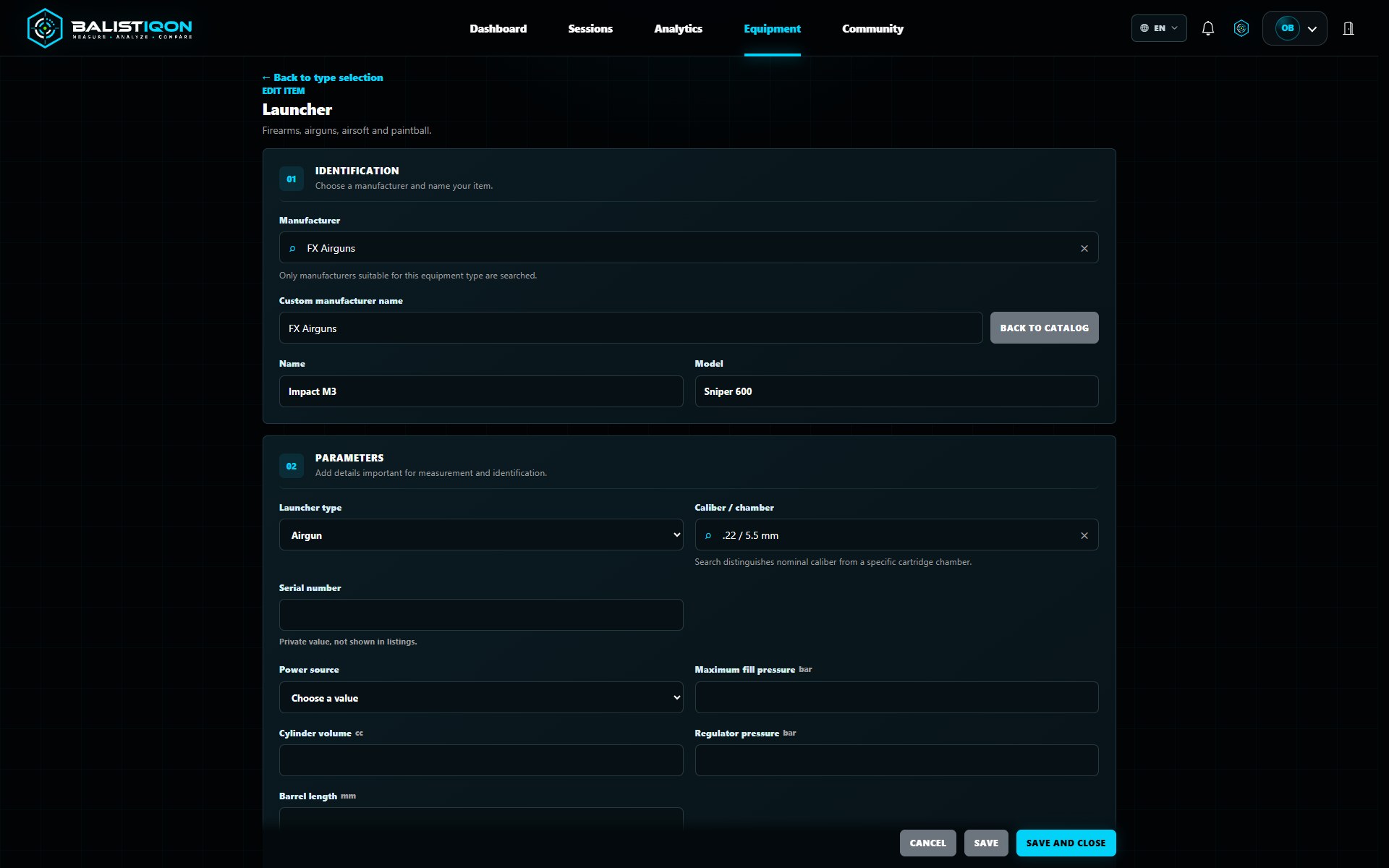 Equipment profile in BALISTIQON