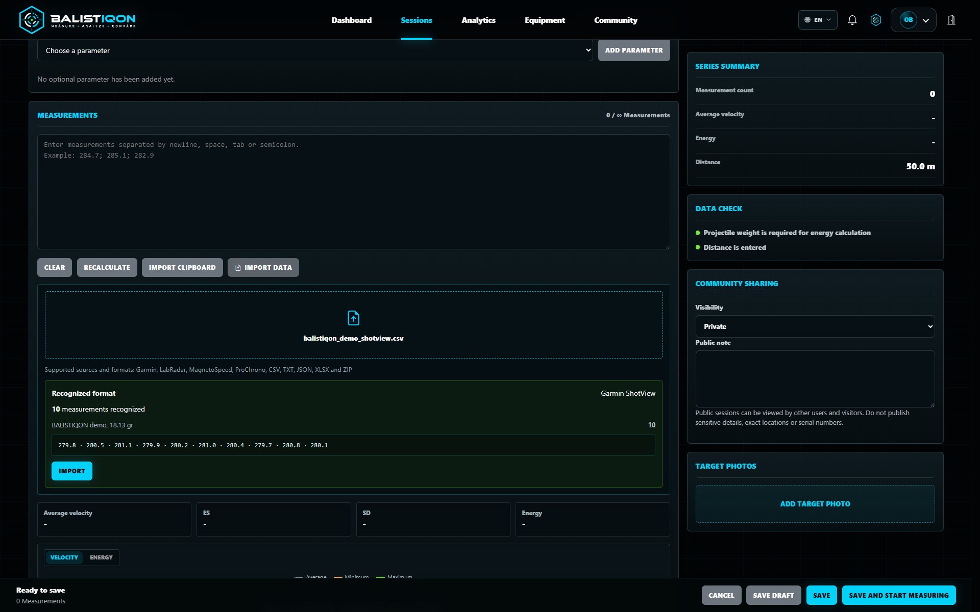 Chronograph data import into BALISTIQON