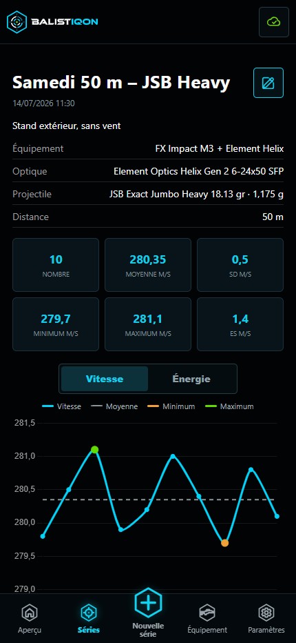 Détail d’une série dans le client mobile BALISTIQON