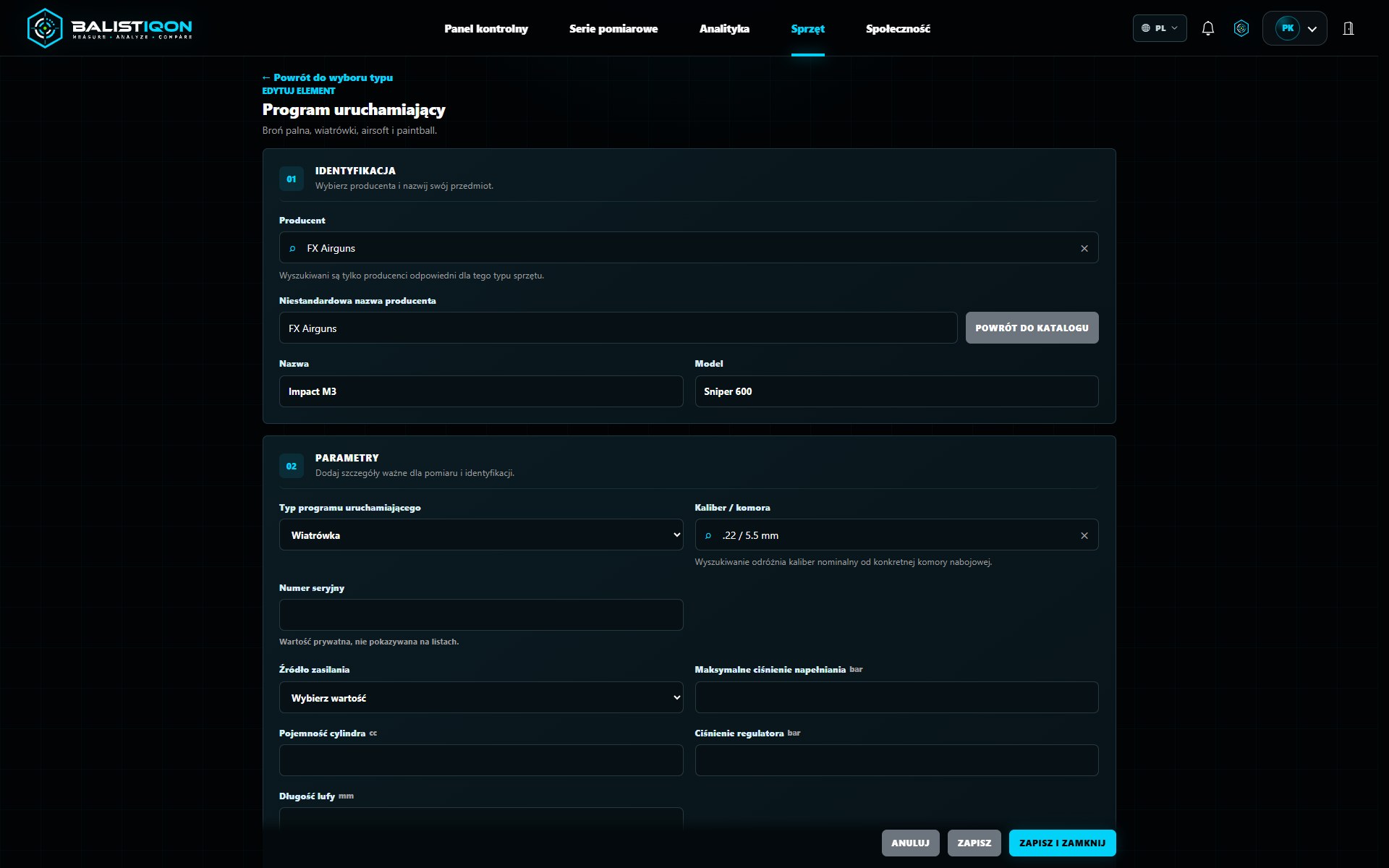Profil wyposażenia w BALISTIQON
