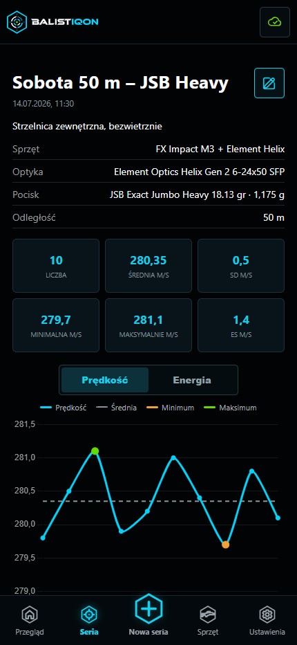 Szczegóły serii w kliencie mobilnym BALISTIQON